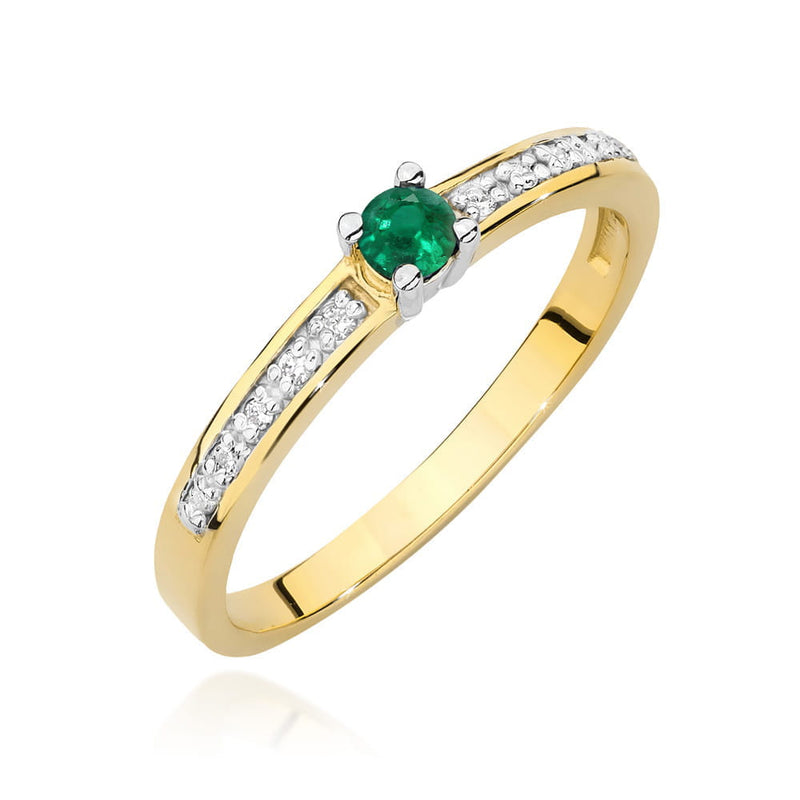 Inel Aur 14K cu Smarald 0.15 ct si Diamante Naturale 0.05 ct — Aur galben