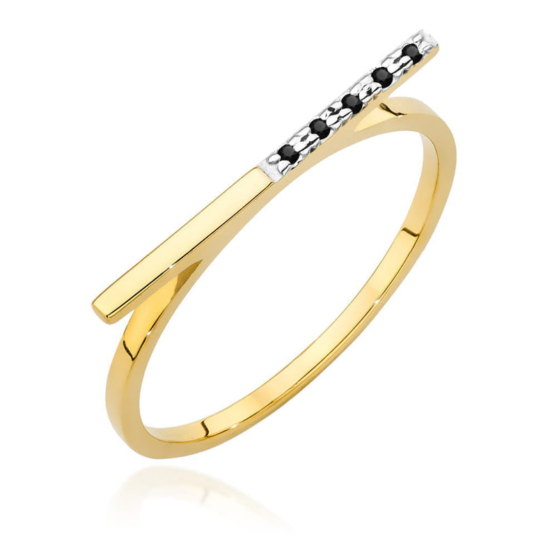 Inel Aur 14K cu Diamante Naturale Negre 0.03 ct — Aur galben