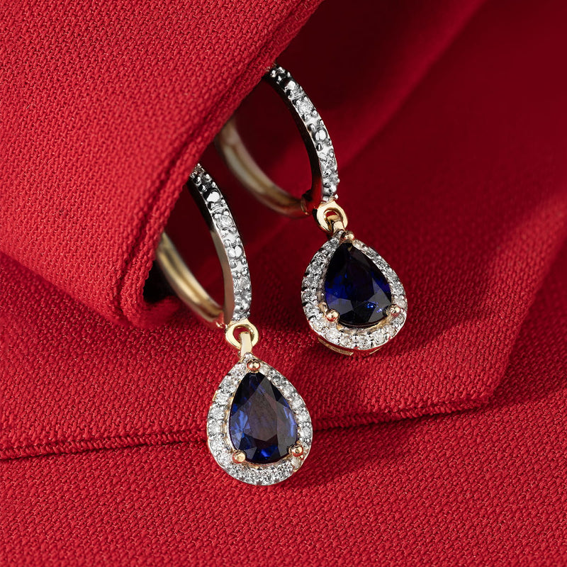 Cercei Aur 14K cu Safir 1.20 ct si Diamante Naturale 0.26 ct, imaginea 3 din 6