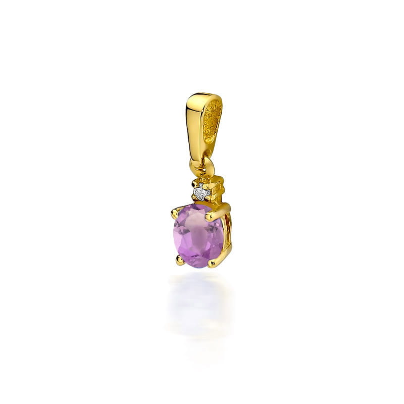 Pandantiv Aur 14K cu Ametist 0.40 ct si Diamant Natural 0.01 ct — Aur galben