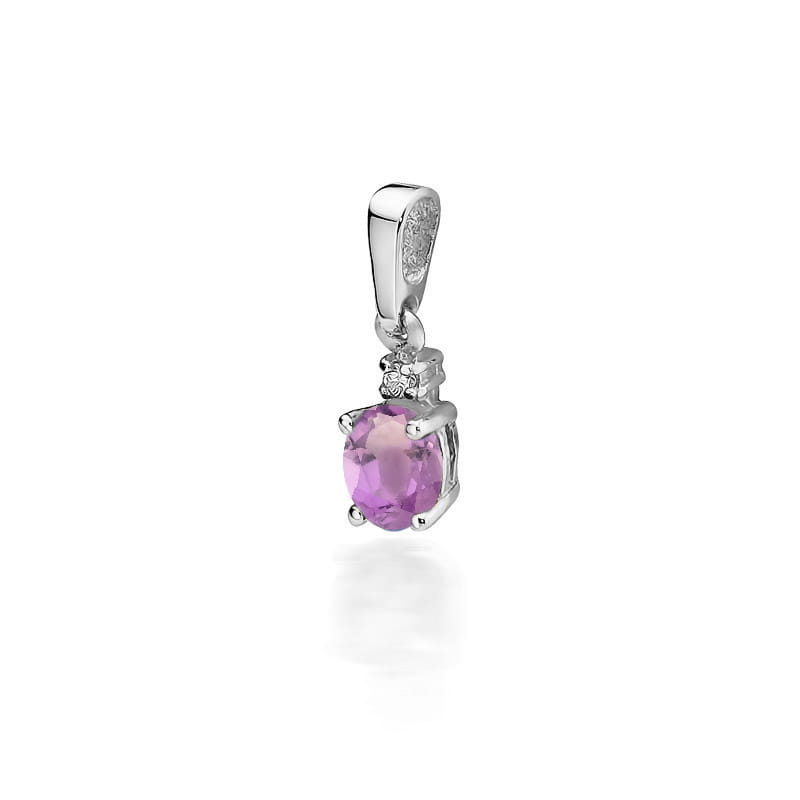 Pandantiv Aur 14K cu Ametist 0.40 ct si Diamant Natural 0.01 ct, imaginea 3 din 6