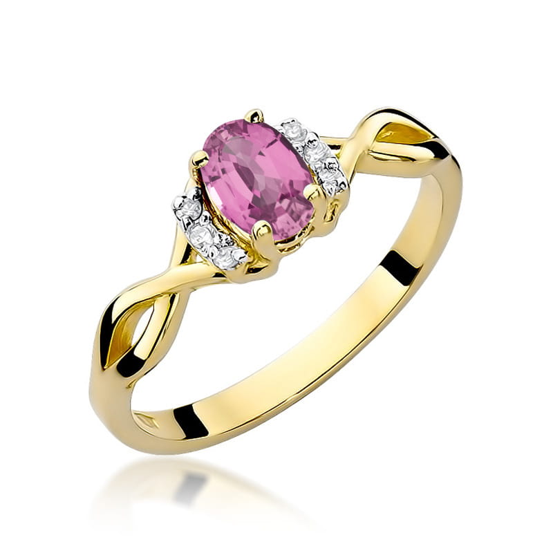 Inel Aur 14K cu Pink Sapphire 0.45 ct si Diamante Naturale 0.05 ct — Aur galben