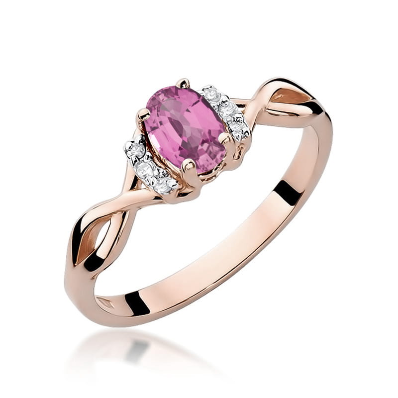 Inel Aur 14K cu Pink Sapphire 0.45 ct si Diamante Naturale 0.05 ct, imaginea 9 din 12