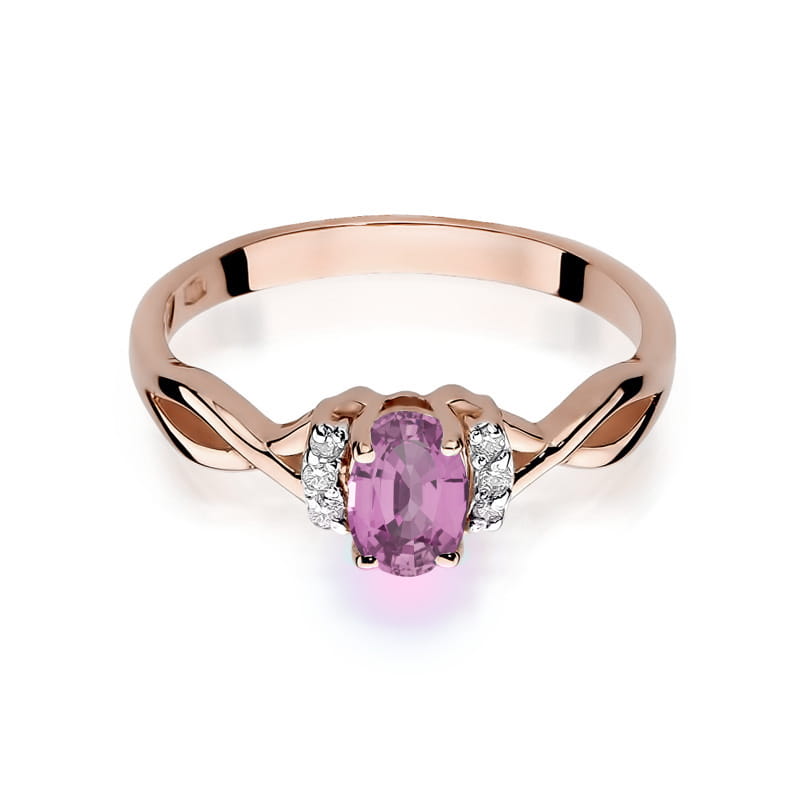Inel Aur 14K cu Pink Sapphire 0.45 ct si Diamante Naturale 0.05 ct, imaginea 10 din 12