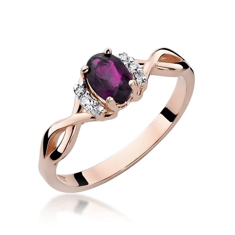 Inel Aur 14K cu Rhodolite 0.50 ct si Diamante Naturale 0.05 ct, imaginea 5 din 12
