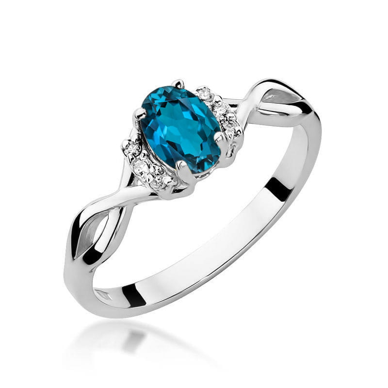 Inel Aur 14K cu Topaz London Blue 0.50 ct si Diamante Naturale 0.05 ct, imaginea 5 din 12