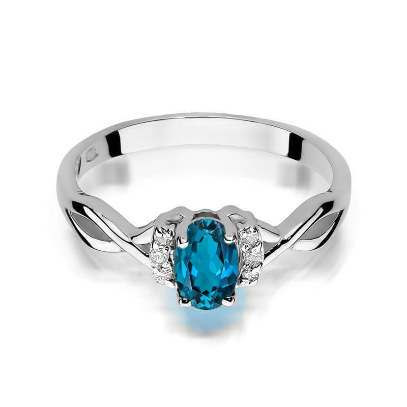 Inel Aur 14K cu Topaz London Blue 0.50 ct si Diamante Naturale 0.05 ct, imaginea 6 din 12