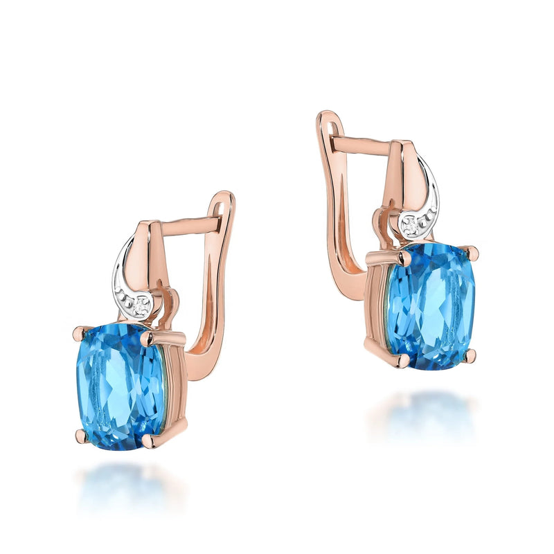 Cercei Aur 14K cu Topaz Swiss 2.40 ct si Diamante Naturale 0.01 ct, imaginea 6 din 7