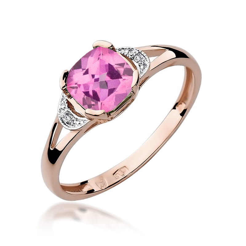 Inel Aur 14K cu Topaz Roz 1.10 ct si Diamante Naturale 0.01 ct, imaginea 5 din 12