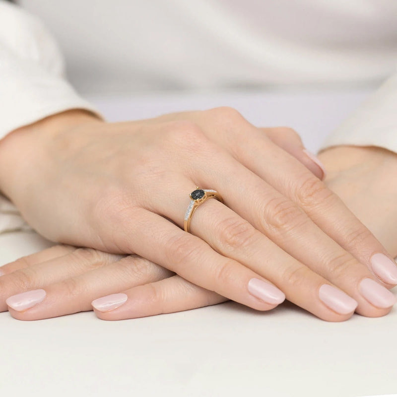 Inel Aur 14K cu Diamante Naturale Albe si Negre 0.12 ct, imaginea 3 din 9