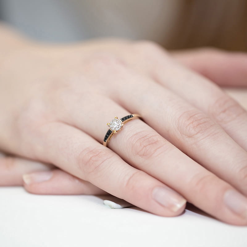 Inel Aur 14K cu Diamante Naturale Albe si Negre 0.12 ct, imaginea 4 din 12