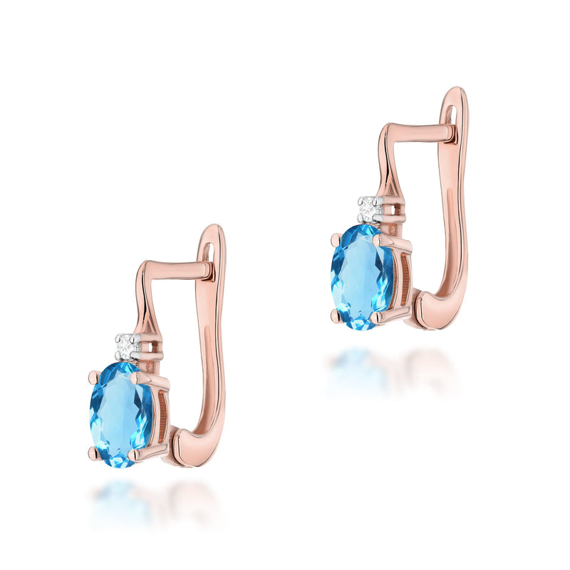 Cercei Aur 14K cu Topaz Swiss 0.50 ct si Diamante Naturale 0.03 ct, imaginea 5 din 5