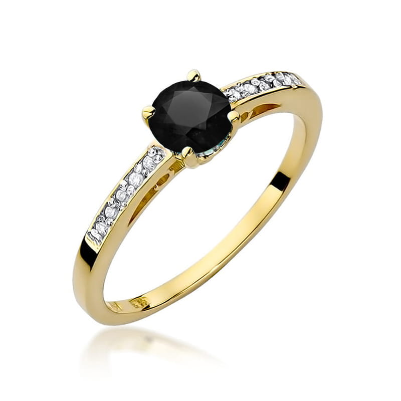 Inel Aur 14K cu Diamante Naturale Albe si Negre 0.55 ct — Aur galben