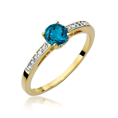 Inel Aur 14K cu Topaz London Blue 0.50 ct si Diamante Naturale 0.05 ct