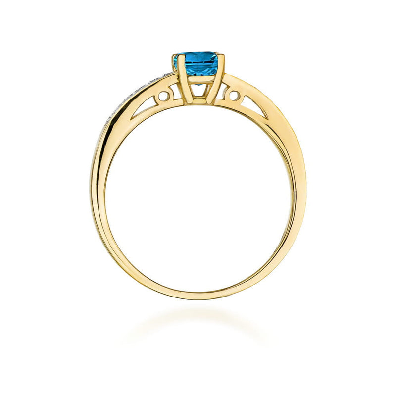Inel Aur 14K cu Topaz London Blue 0.50 ct si Diamante Naturale 0.05 ct, imaginea 3 din 12