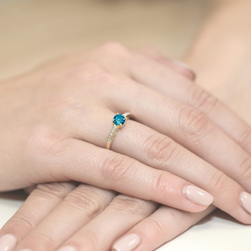 Inel Aur 14K cu Topaz London Blue 0.50 ct si Diamante Naturale 0.05 ct, imaginea 4 din 12
