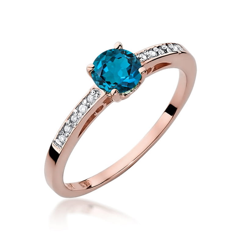 Inel Aur 14K cu Topaz London Blue 0.50 ct si Diamante Naturale 0.05 ct, imaginea 9 din 12