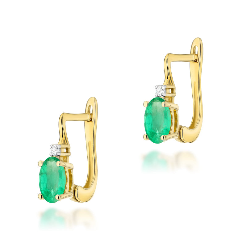 Cercei Aur 14K cu Smarald 0.40 ct si Diamante Naturale 0.03 ct — Aur galben