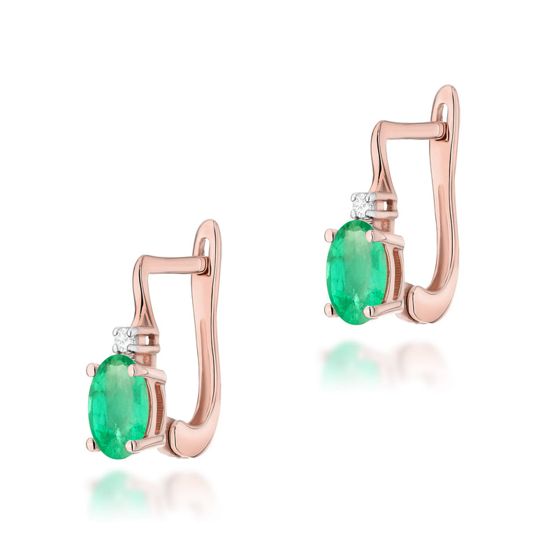 Cercei Aur 14K cu Smarald 0.40 ct si Diamante Naturale 0.03 ct, imaginea 3 din 6