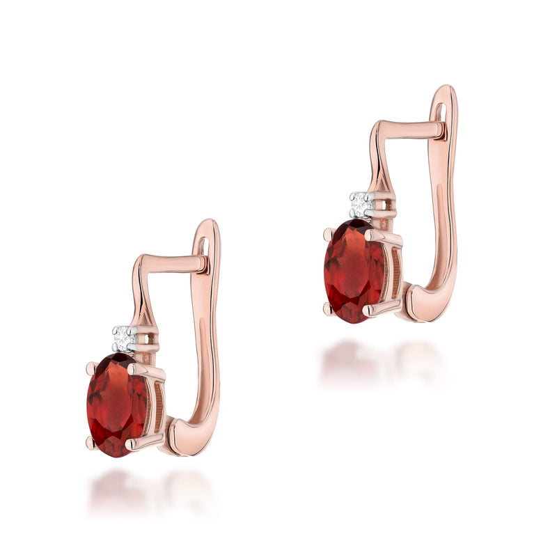 Cercei Aur 14K cu Granat 0.50 ct si Diamante Naturale 0.03 ct, imaginea 3 din 6