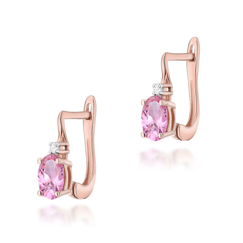 Cercei Aur 14K cu Pink Sapphire 0.45 ct si Diamante Naturale 0.03 ct, imaginea 3 din 6