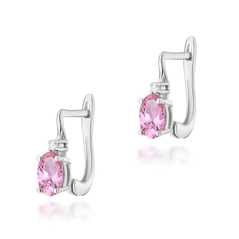 Cercei Aur 14K cu Pink Sapphire 0.45 ct si Diamante Naturale 0.03 ct, imaginea 5 din 6