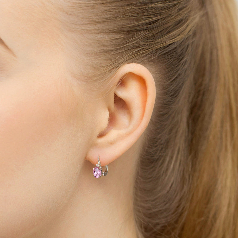 Cercei Aur 14K cu Pink Sapphire 0.45 ct si Diamante Naturale 0.03 ct, imaginea 6 din 6