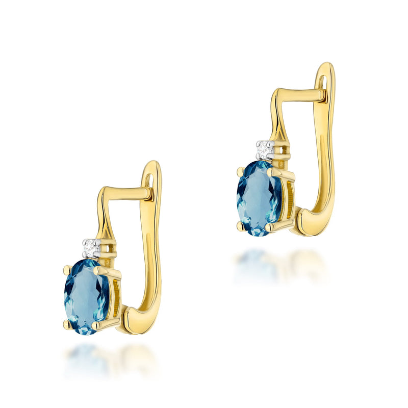 Cercei Aur 14K cu Topaz London Blue 0.50 ct si Diamante Naturale 0.03 ct — Aur galben