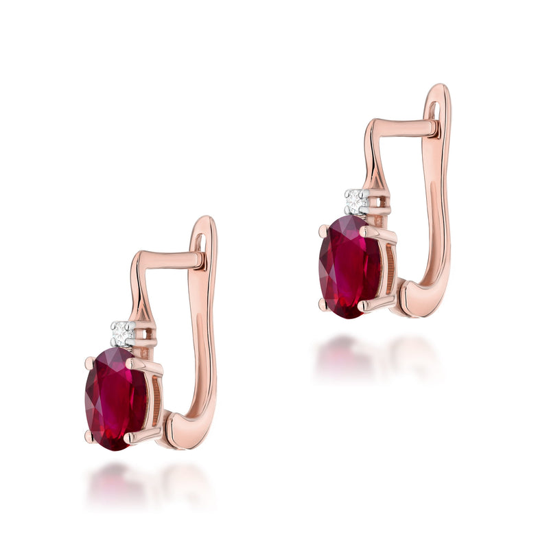 Cercei Aur 14K cu Rubin 0.60 ct si Diamante Naturale 0.03 ct, imaginea 3 din 6