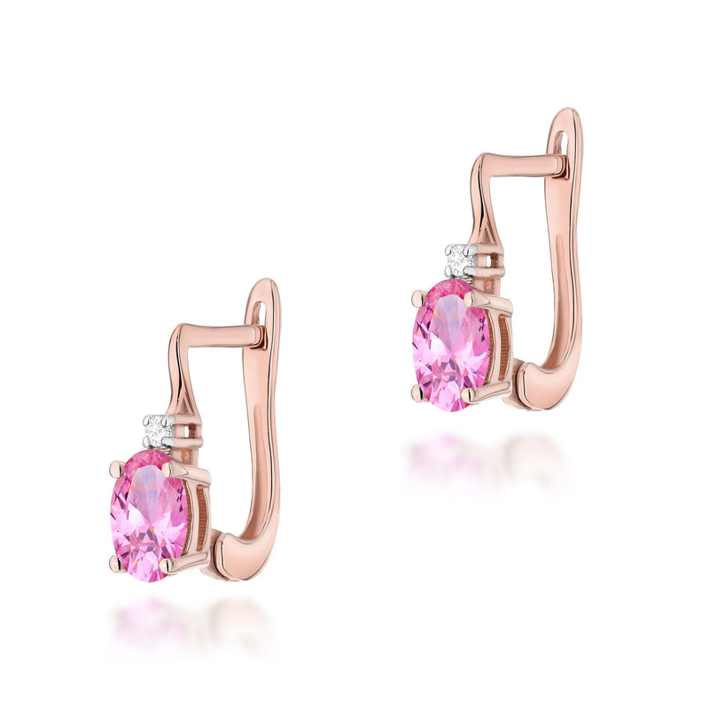 Cercei Aur 14K cu Topaz Roz 0.50 ct si Diamante Naturale 0.03 ct, imaginea 3 din 6