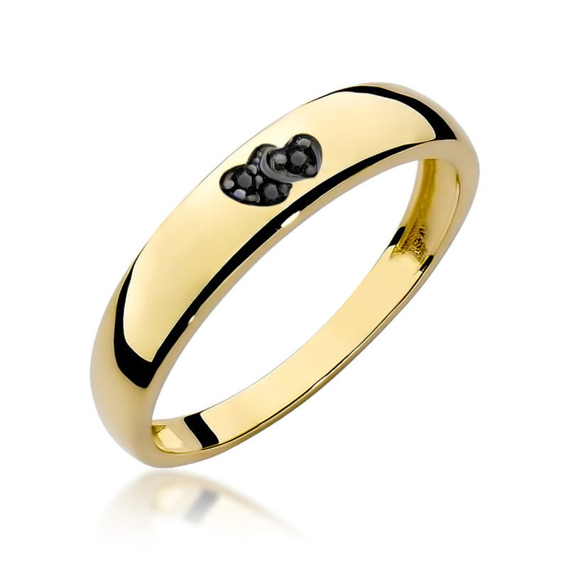 Inel Aur 14K cu Diamante Naturale Negre 0.02 ct — Aur galben