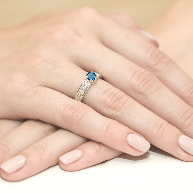 Inel Aur 14K cu Topaz London Blue 0.50 ct si Diamante Naturale 0.08 ct, imaginea 11 din 11