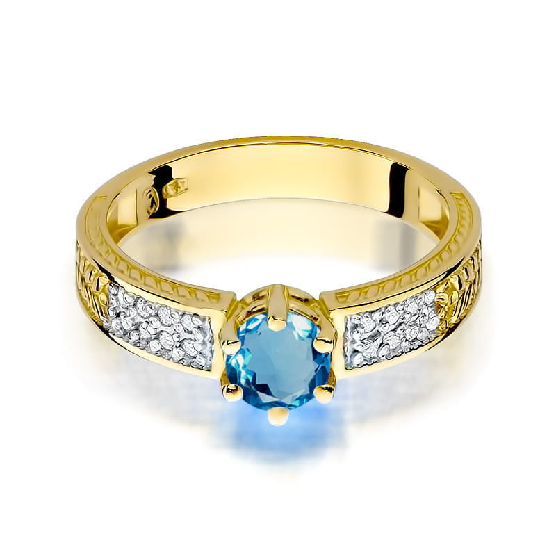 Inel Aur 14K cu Topaz London Blue 0.50 ct si Diamante Naturale 0.08 ct, imaginea 2 din 11