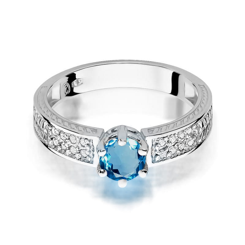 Inel Aur 14K cu Topaz London Blue 0.50 ct si Diamante Naturale 0.08 ct, imaginea 9 din 11
