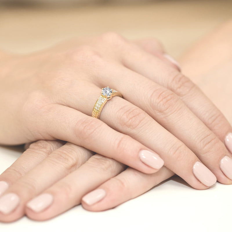 Inel Aur 14K cu White Sapphire 0.60 ct si Diamante Naturale 0.08 ct, imaginea 4 din 11