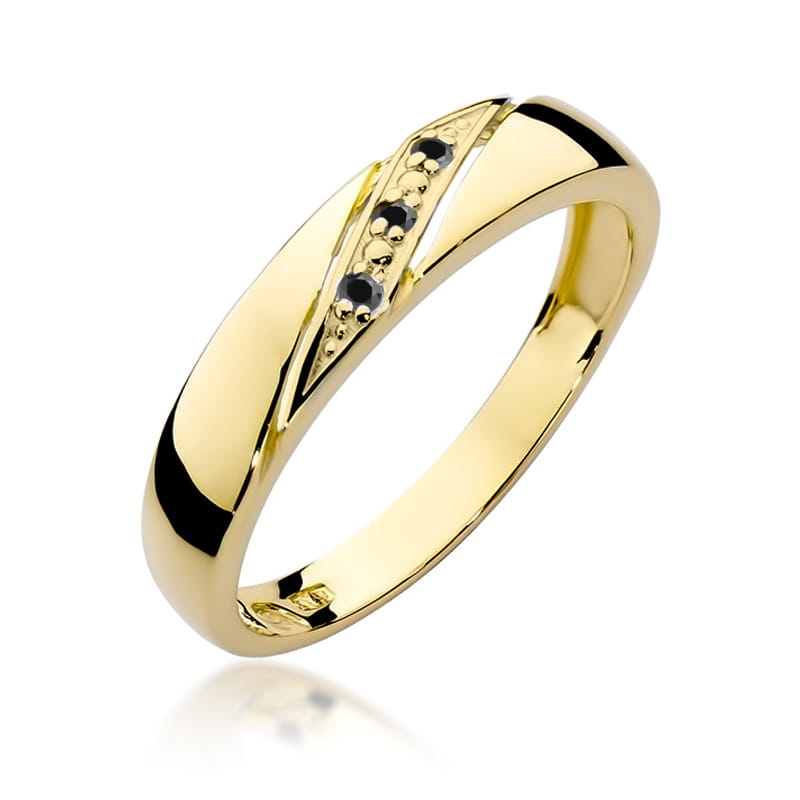 Inel Aur 14K cu Diamante Naturale Negre 0.01 ct — Aur galben
