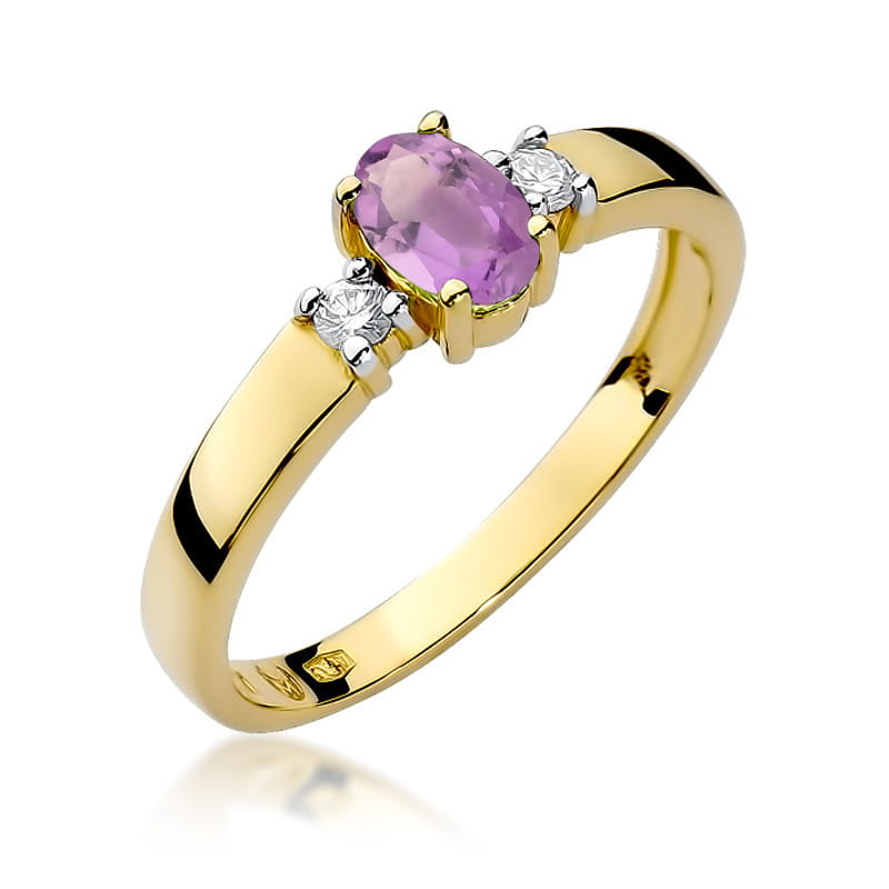 Inel Aur 14K cu Ametist 0.40 ct si Diamante Naturale 0.08 ct — Aur galben