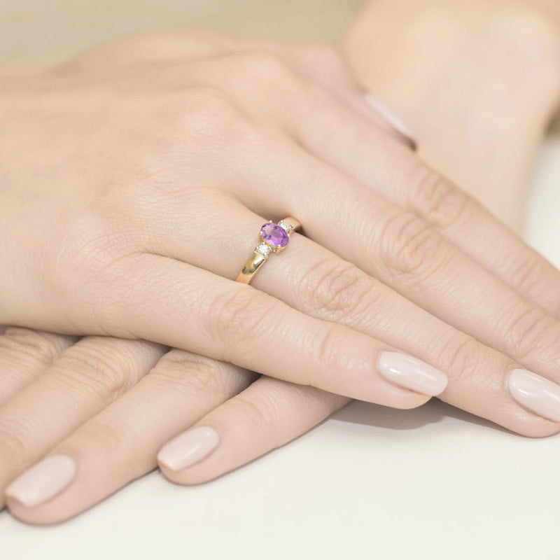 Inel Aur 14K cu Ametist 0.40 ct si Diamante Naturale 0.08 ct, imaginea 4 din 12