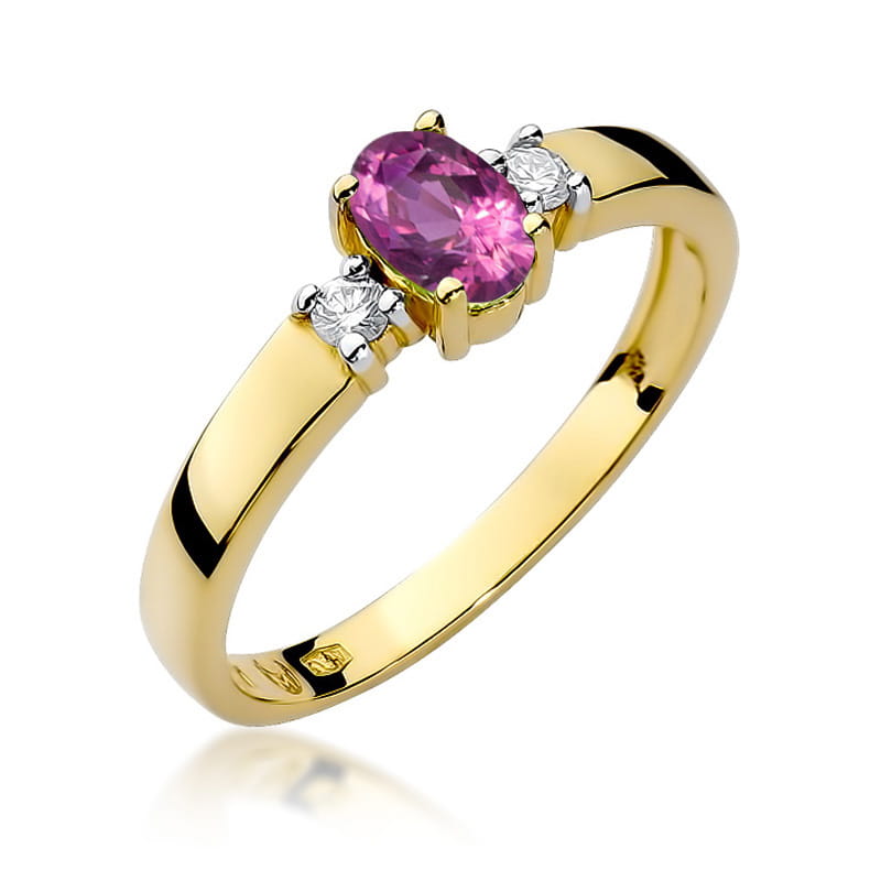 Inel Aur 14K cu Pink Sapphire 0.45 ct si Diamante Naturale 0.08 ct — Aur galben