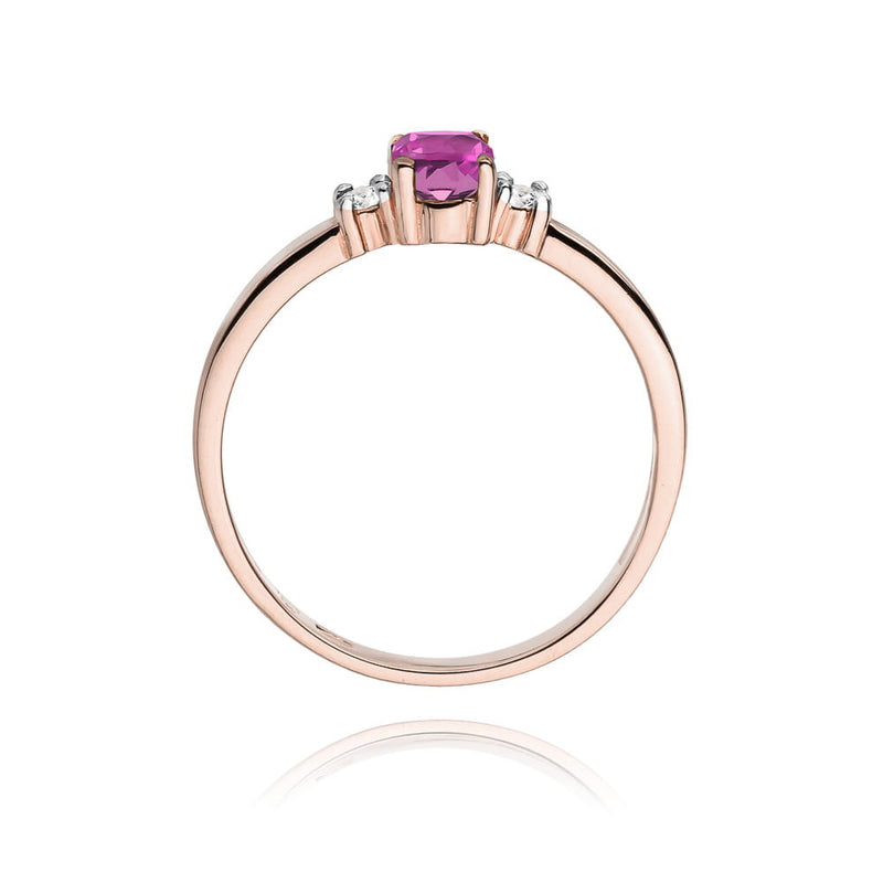 Inel Aur 14K cu Pink Sapphire 0.45 ct si Diamante Naturale 0.08 ct, imaginea 11 din 12