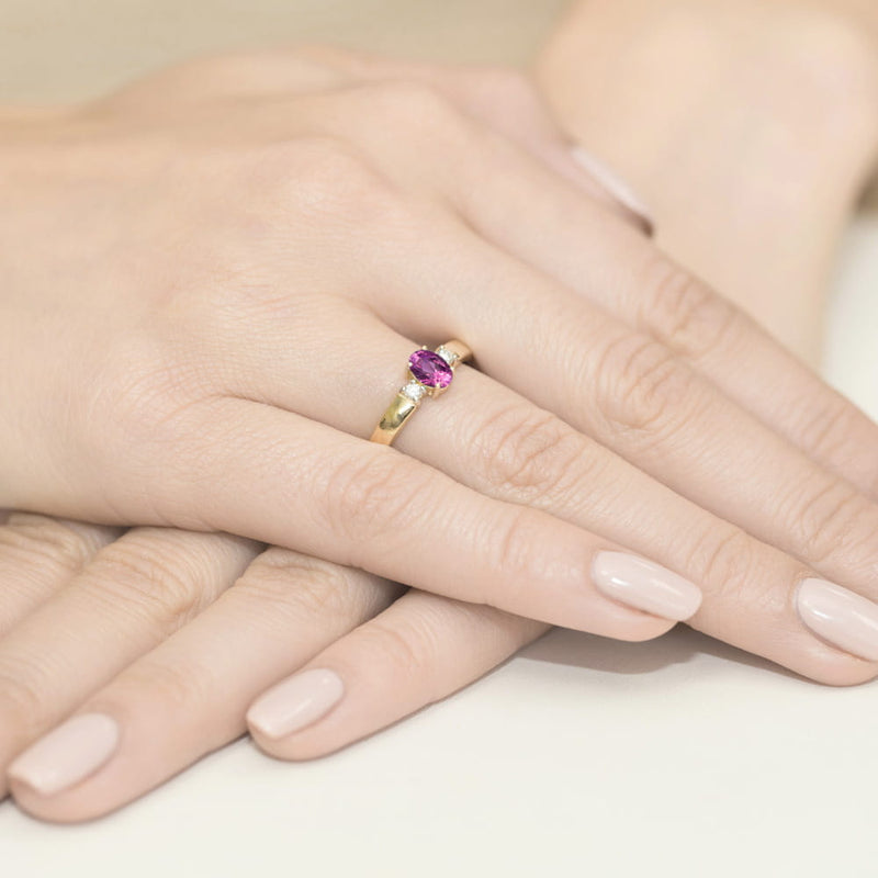 Inel Aur 14K cu Pink Sapphire 0.45 ct si Diamante Naturale 0.08 ct, imaginea 4 din 12