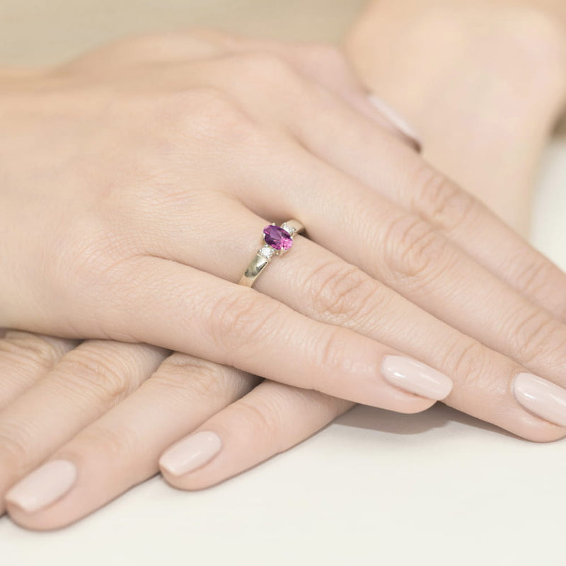 Inel Aur 14K cu Pink Sapphire 0.45 ct si Diamante Naturale 0.08 ct, imaginea 8 din 12