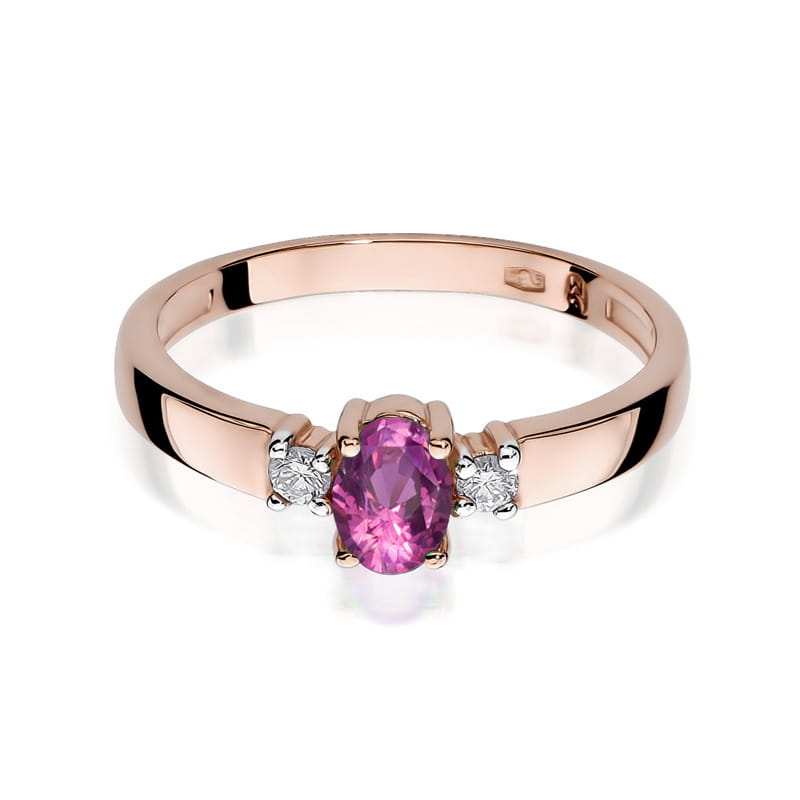Inel Aur 14K cu Pink Sapphire 0.45 ct si Diamante Naturale 0.08 ct, imaginea 10 din 12