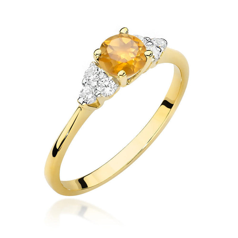 Inel Aur 14K cu Citrin 0.50 ct si Diamante Naturale 0.18 ct — Aur galben