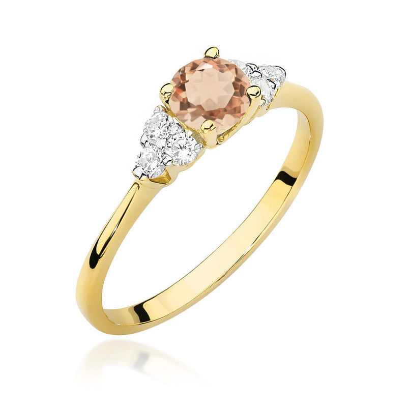 Inel Aur 14K cu Morganit 0.40 ct si Diamante Naturale 0.18 ct — Aur galben