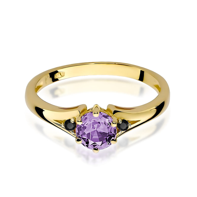 Inel Aur 14K cu Ametist 0.50 ct si Diamante Naturale Negre 0.03 ct, imaginea 2 din 9