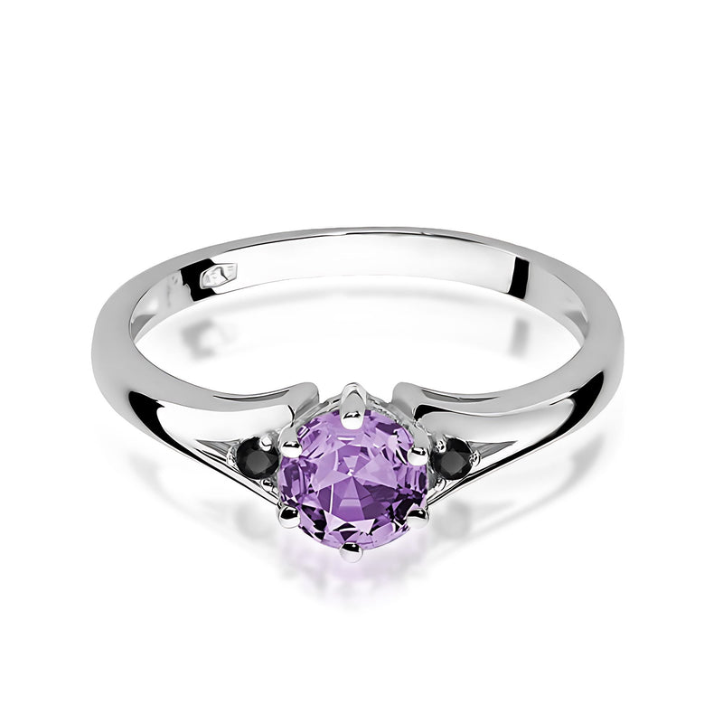 Inel Aur 14K cu Ametist 0.50 ct si Diamante Naturale Negre 0.03 ct, imaginea 4 din 9