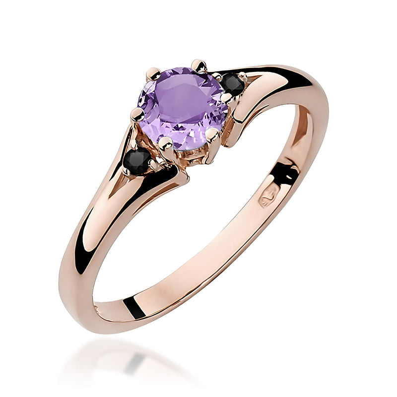 Inel Aur 14K cu Ametist 0.50 ct si Diamante Naturale Negre 0.03 ct, imaginea 7 din 9
