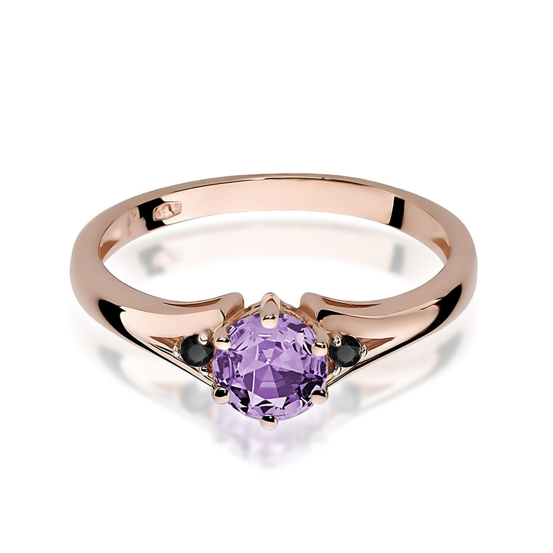 Inel Aur 14K cu Ametist 0.50 ct si Diamante Naturale Negre 0.03 ct, imaginea 8 din 9