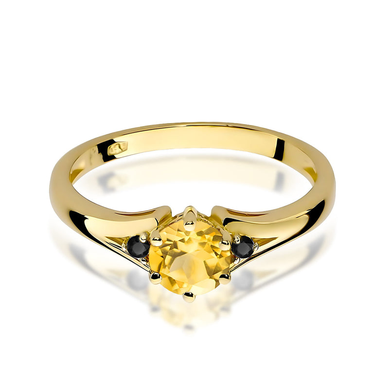 Inel Aur 14K cu Citrin 0.50 ct si Diamante Naturale Negre 0.03 ct, imaginea 2 din 9